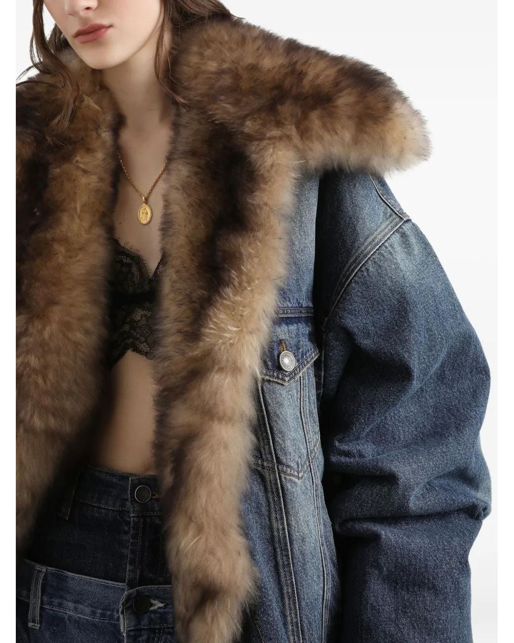Dolce & Gabbana Blue Faux-Fur Detail Denim Coat