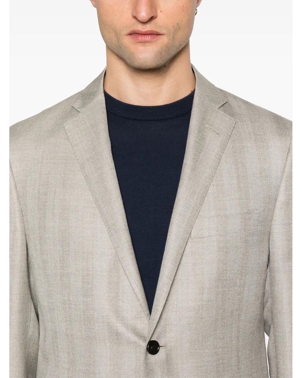 Corneliani Gray Herringbone-Pattern Blazer for men