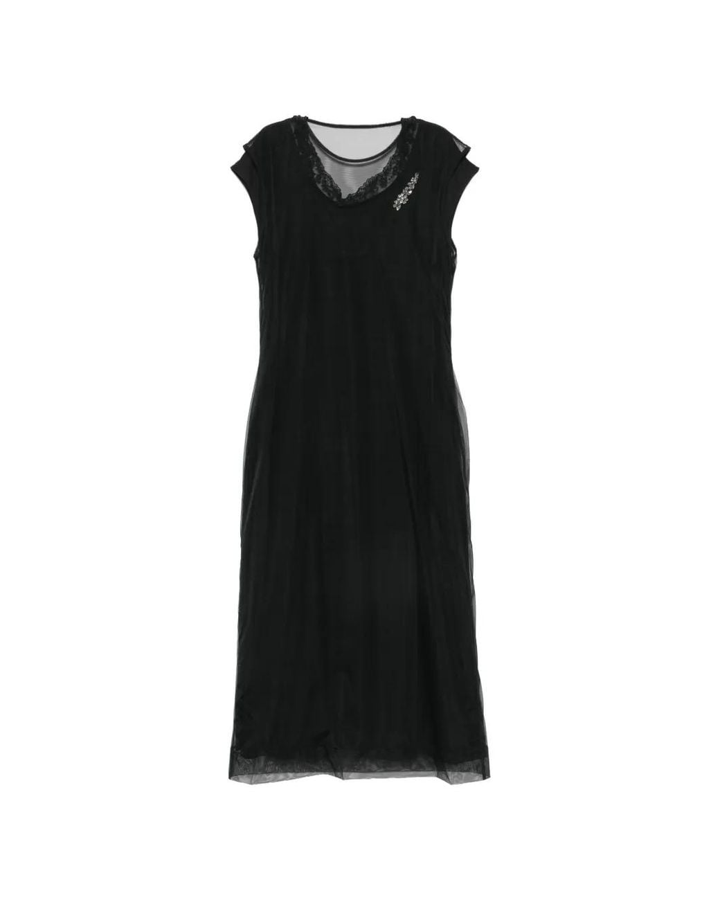 Simone Rocha Black Crystal-Embellished Lace-Trim Midi Dress