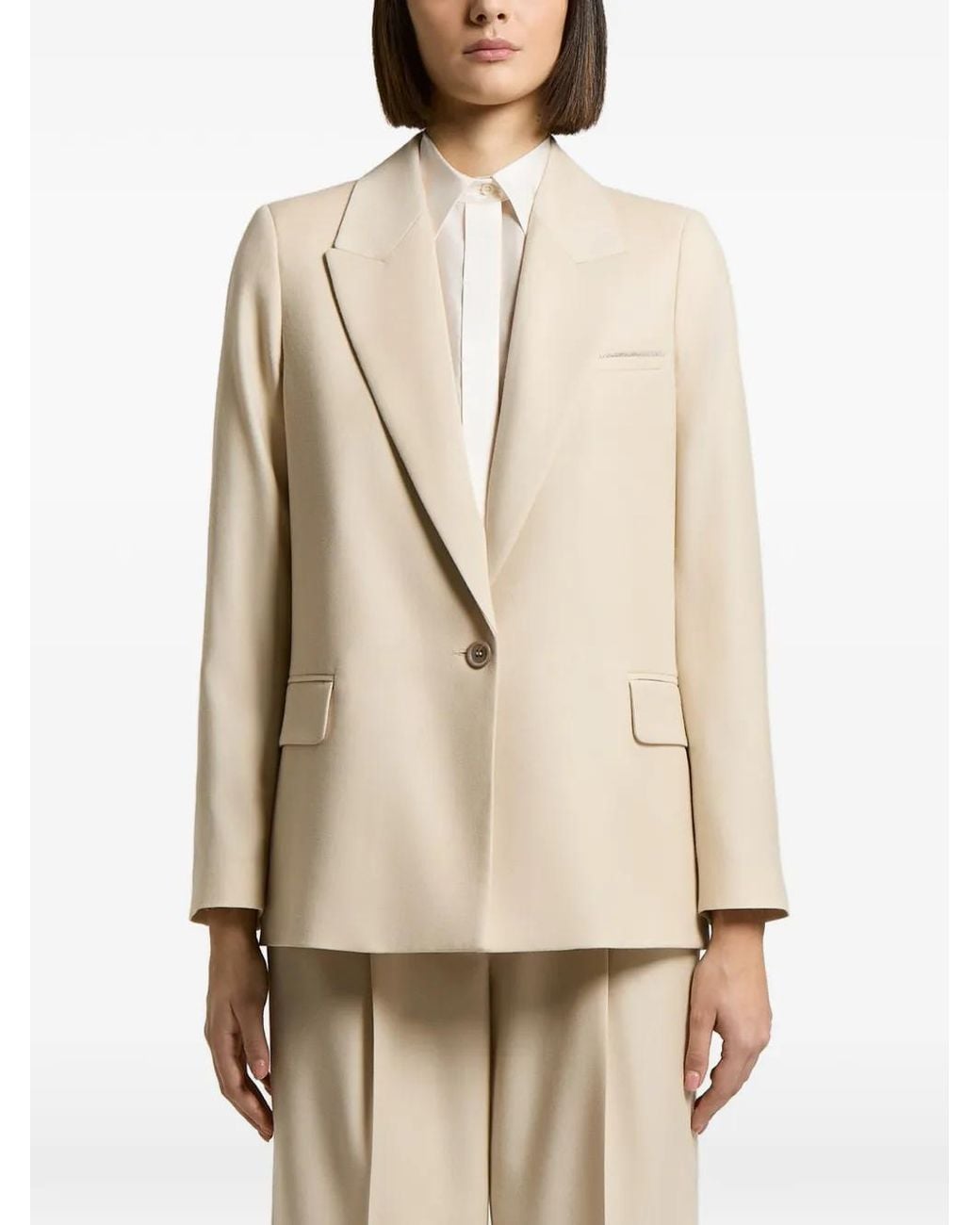 Peserico Natural Single-Breasted Peak-Lapels Jacket