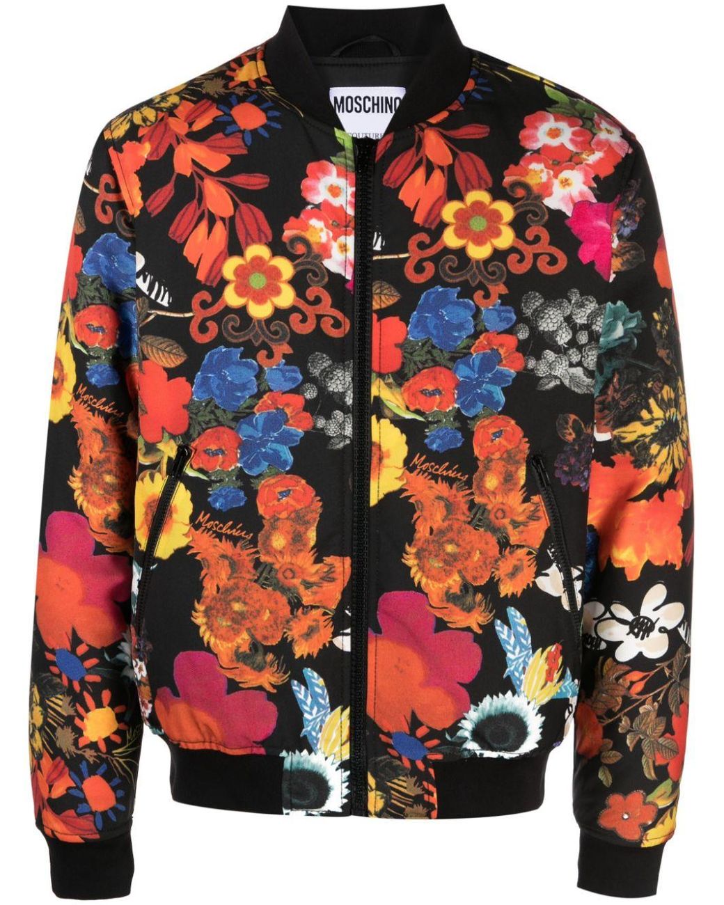 Moschino Floral-Print Padded Bomber Jacket in Black for Men Moschino Floral-Print Padded Bomber Jacket in Black for Men