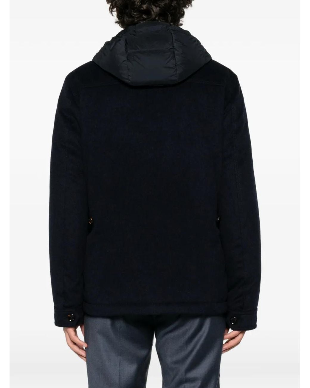 Moorer Blue Hooded Button-Up Jacket for men