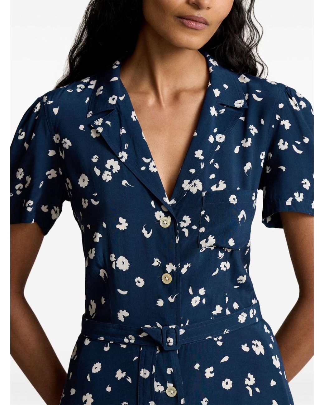 polo ralph lauren belted floral-print silk-twill midi shirt dress Ralph Lauren Belted Floral-Print Silk-Twill Midi Shirt Dress In Blue - 40% Off
