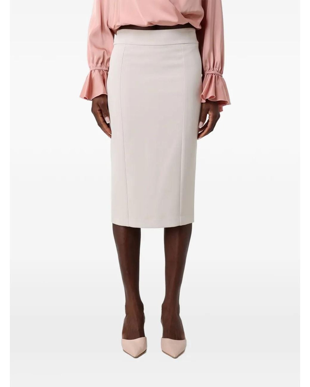 Hanita White Exposed-Zip Pencil Skirt