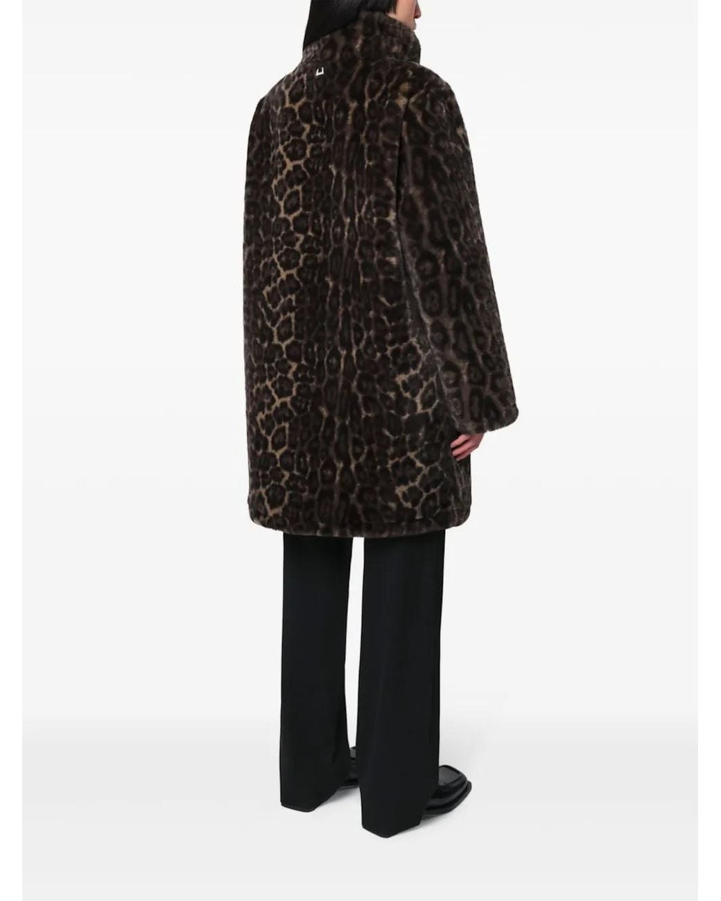 Apparis Black Leopard-Print Faux Fur Coat