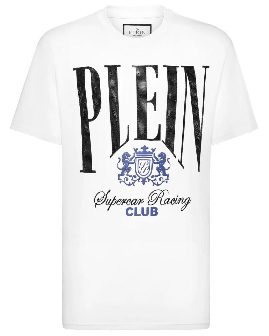 Philipp Plein White Jersey T-Shirt Round Neck Ss Strass Cars Racing for men