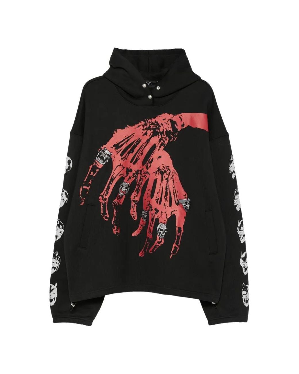 THUG CLUB Black Graphic-Print Snap-Button Hoodie for men