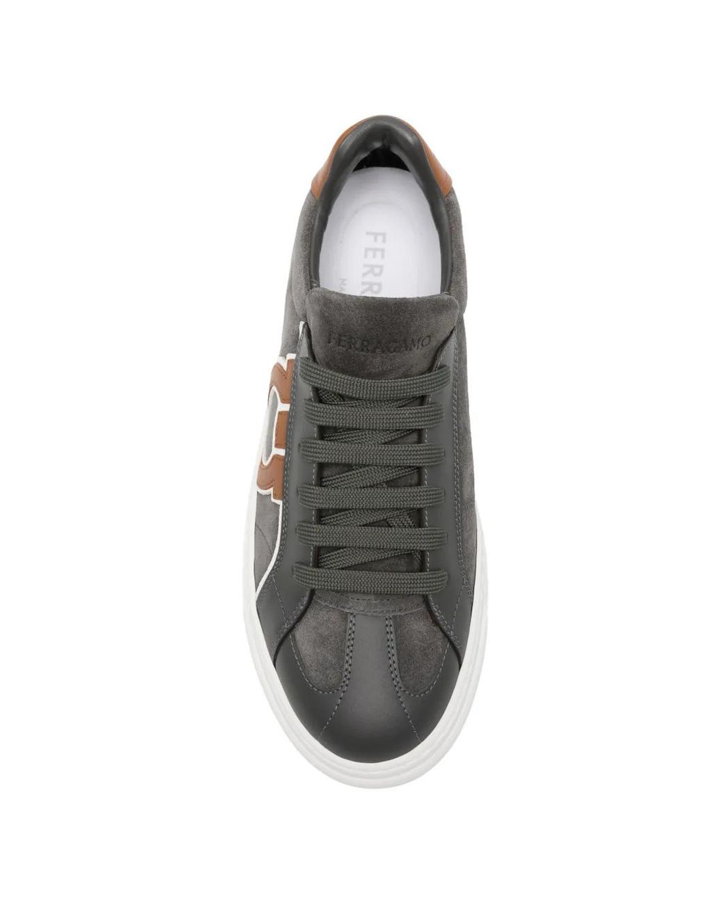 Ferragamo White Gancini Suede Sneakers for men