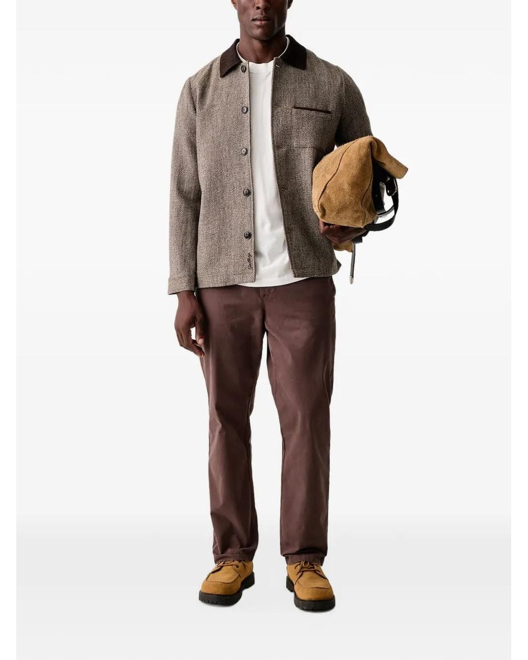 Mos Mosh Brown Herringbone-Pattern Jacket for men