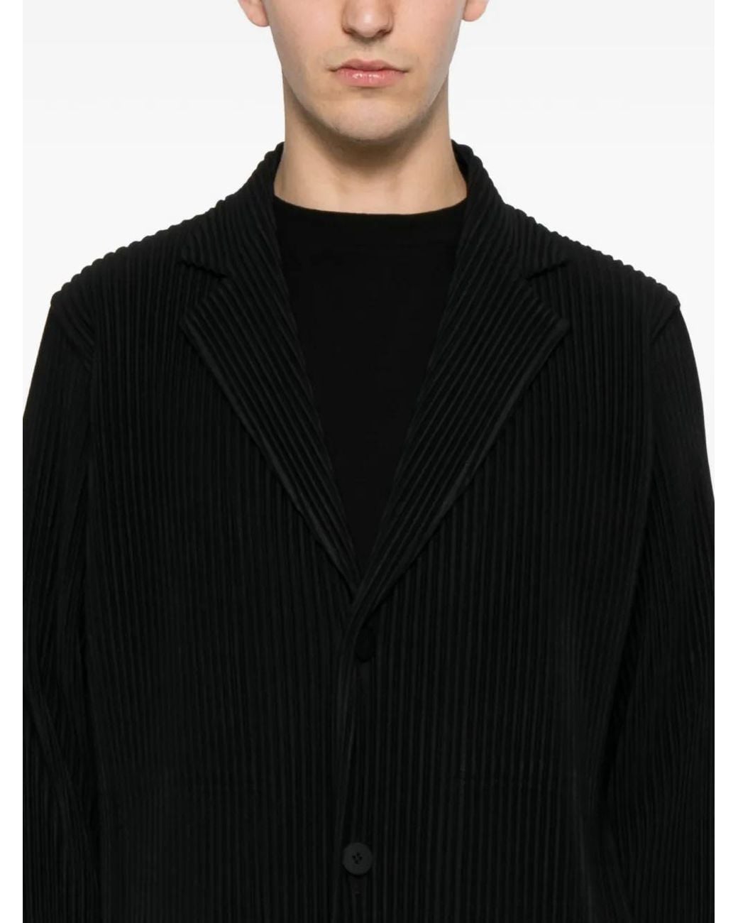 Homme Plissé Issey Miyake Black Plissé-Effect Single-Breasted Coat for men