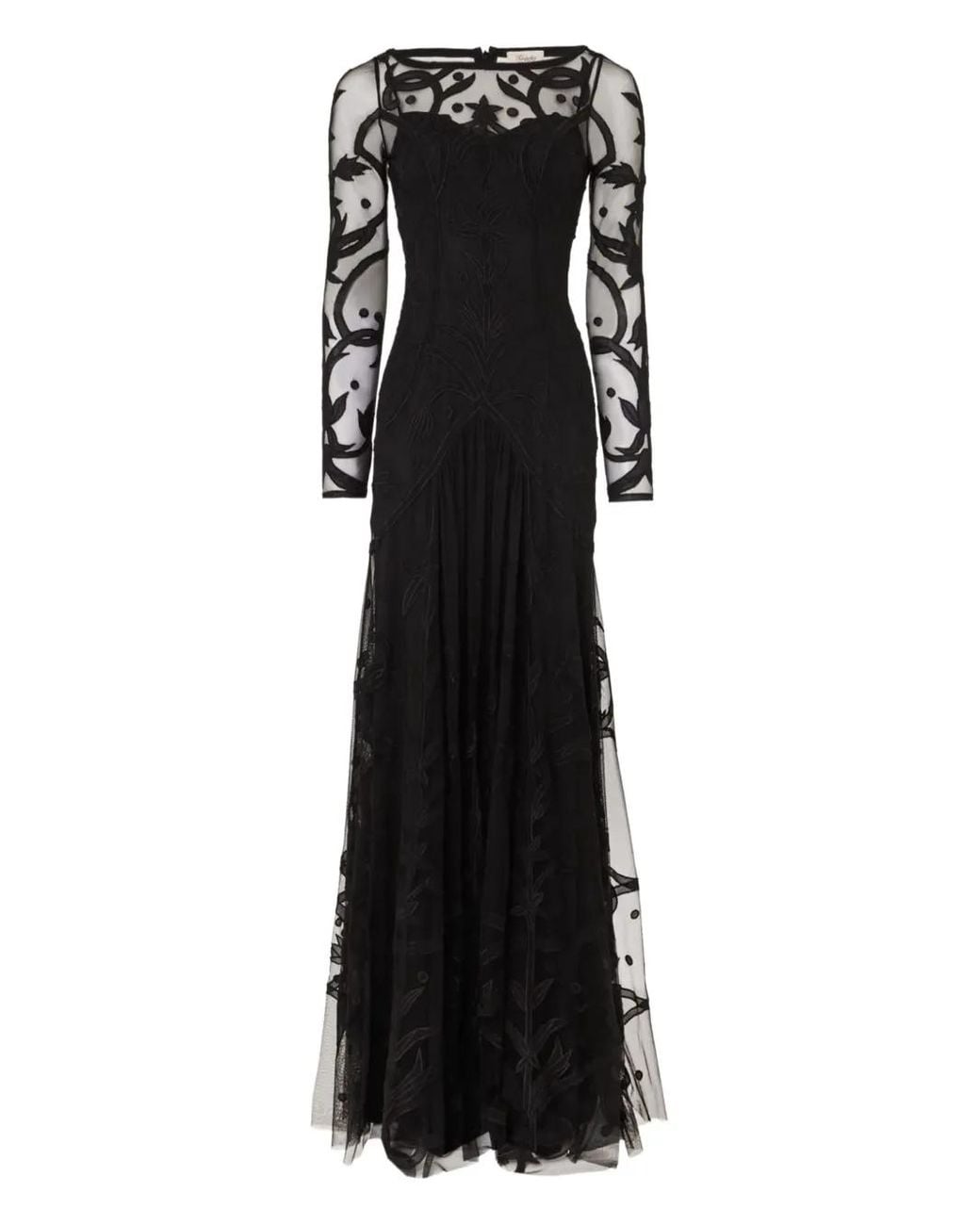 Temperley London Black Francine Tattoo Floral-Embroidered Tulle Dress