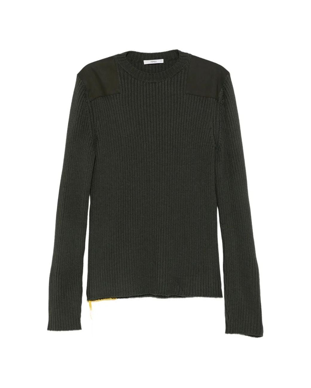 Fendi Green Ribbed-Knit Shoulder-Patch Sweater for men