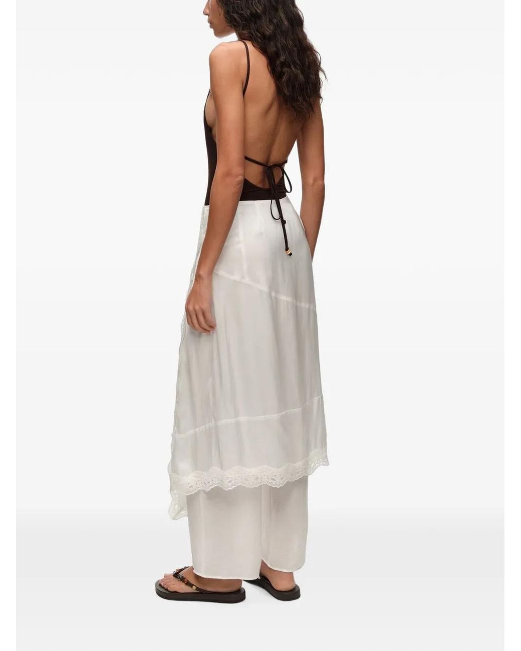 Bimba Y Lola White Lace-Trim Asymmetric Skort Trousers