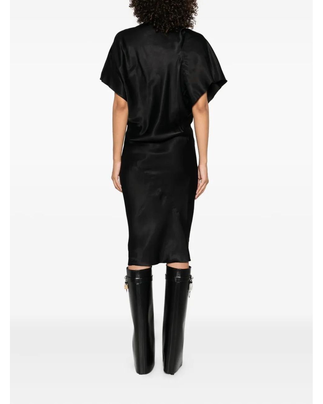 Rick Owens Black Draped One-Shoulder Midi Dress