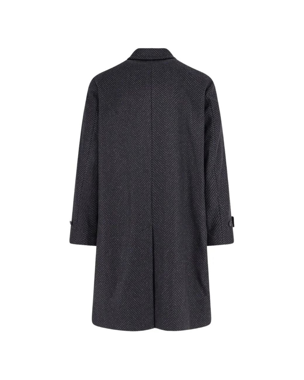 Hevò Blue Loconiad Herringbone-Pattern Single-Breasted Coat for men