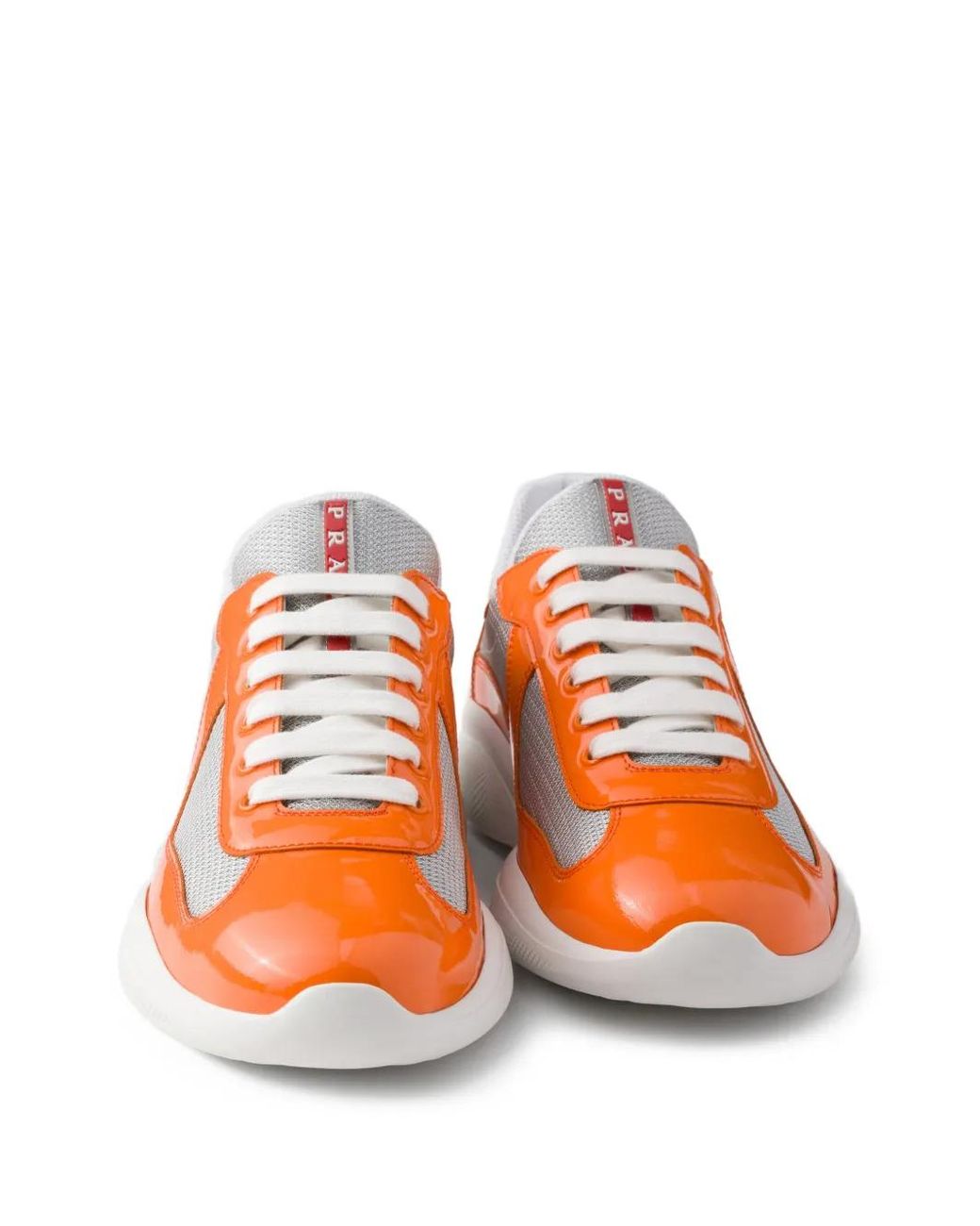 Prada Orange Patent Leather And Technical Fabric America's Cup Sneakers for men