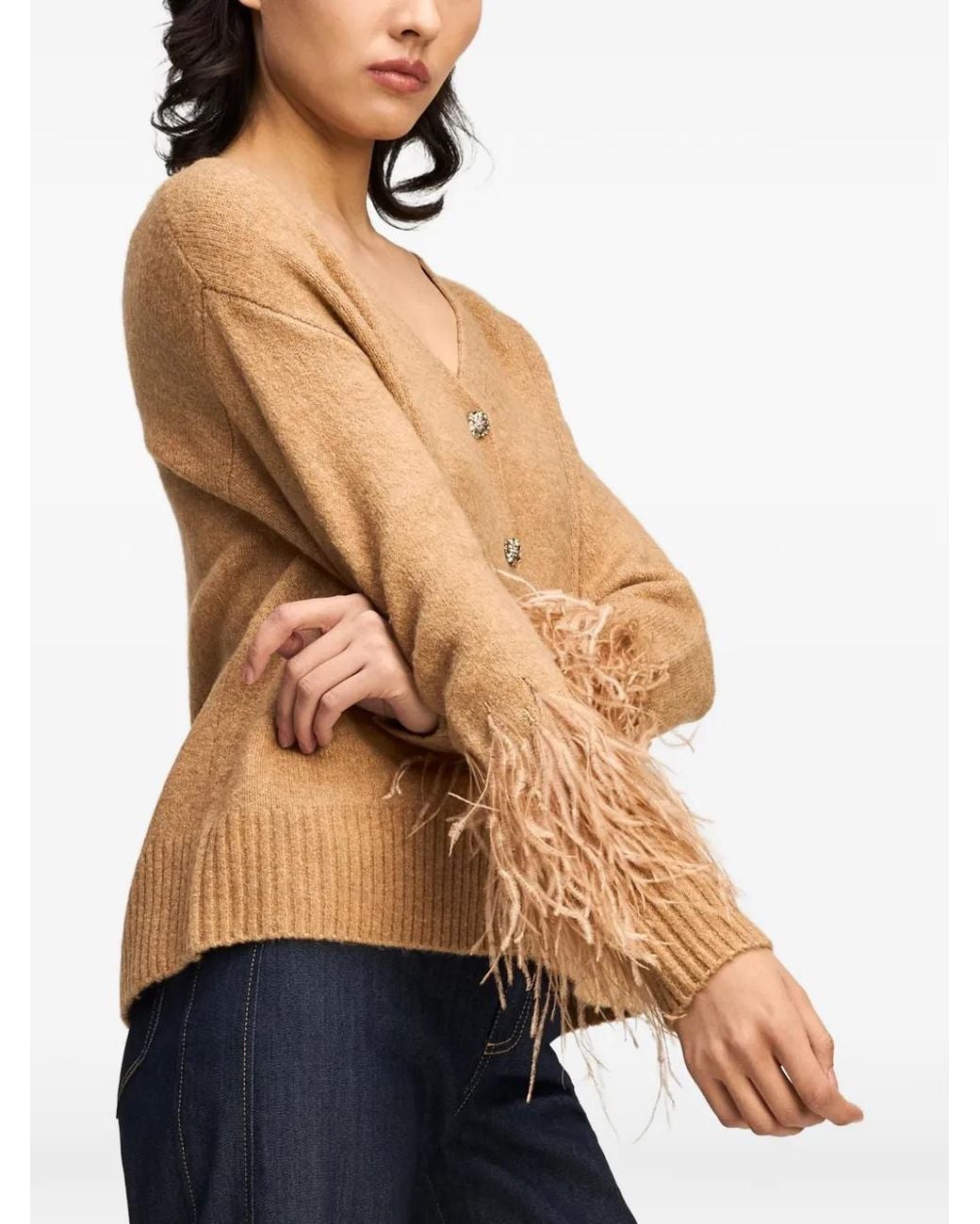 Cinq À Sept Natural Briana Feather-Trim Cardigan