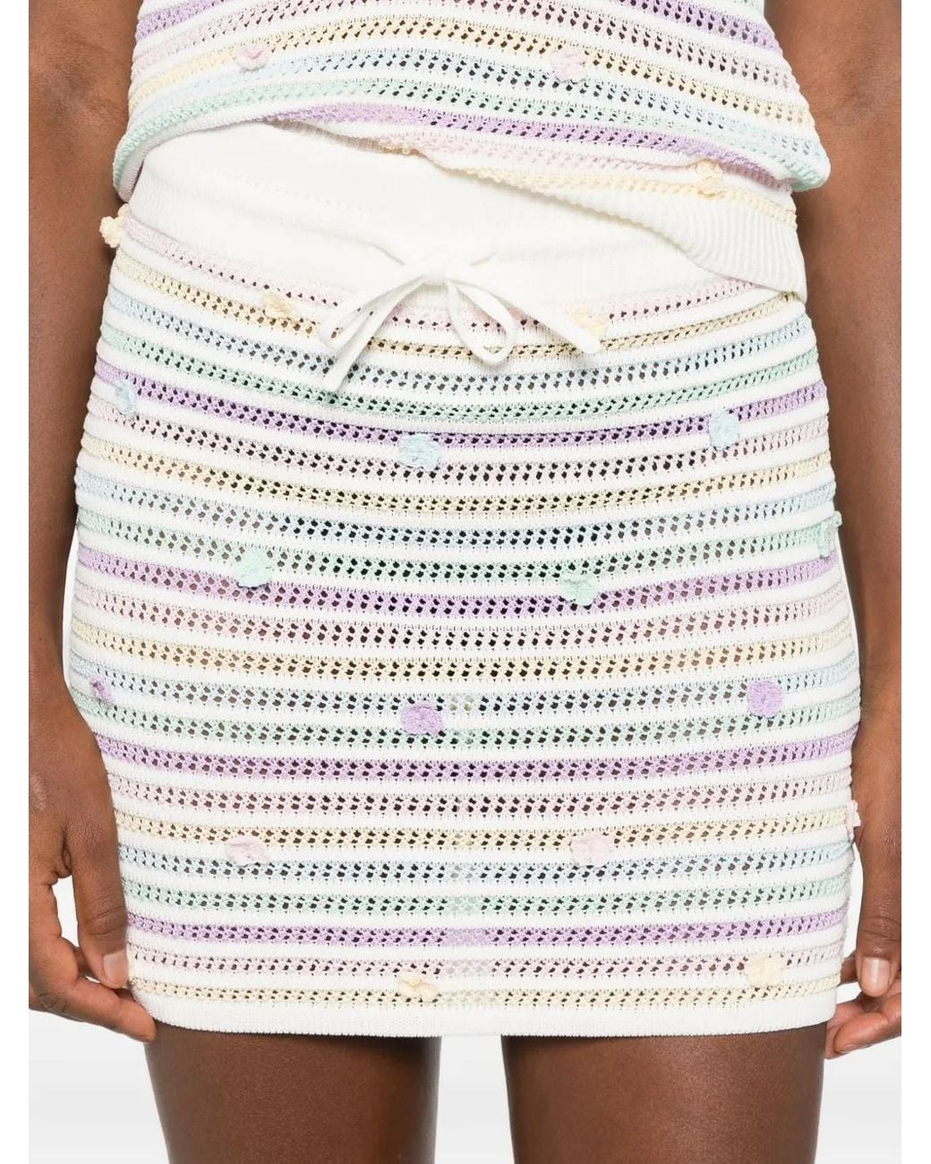 Casablanca White Striped Floral-Embellished Skirt