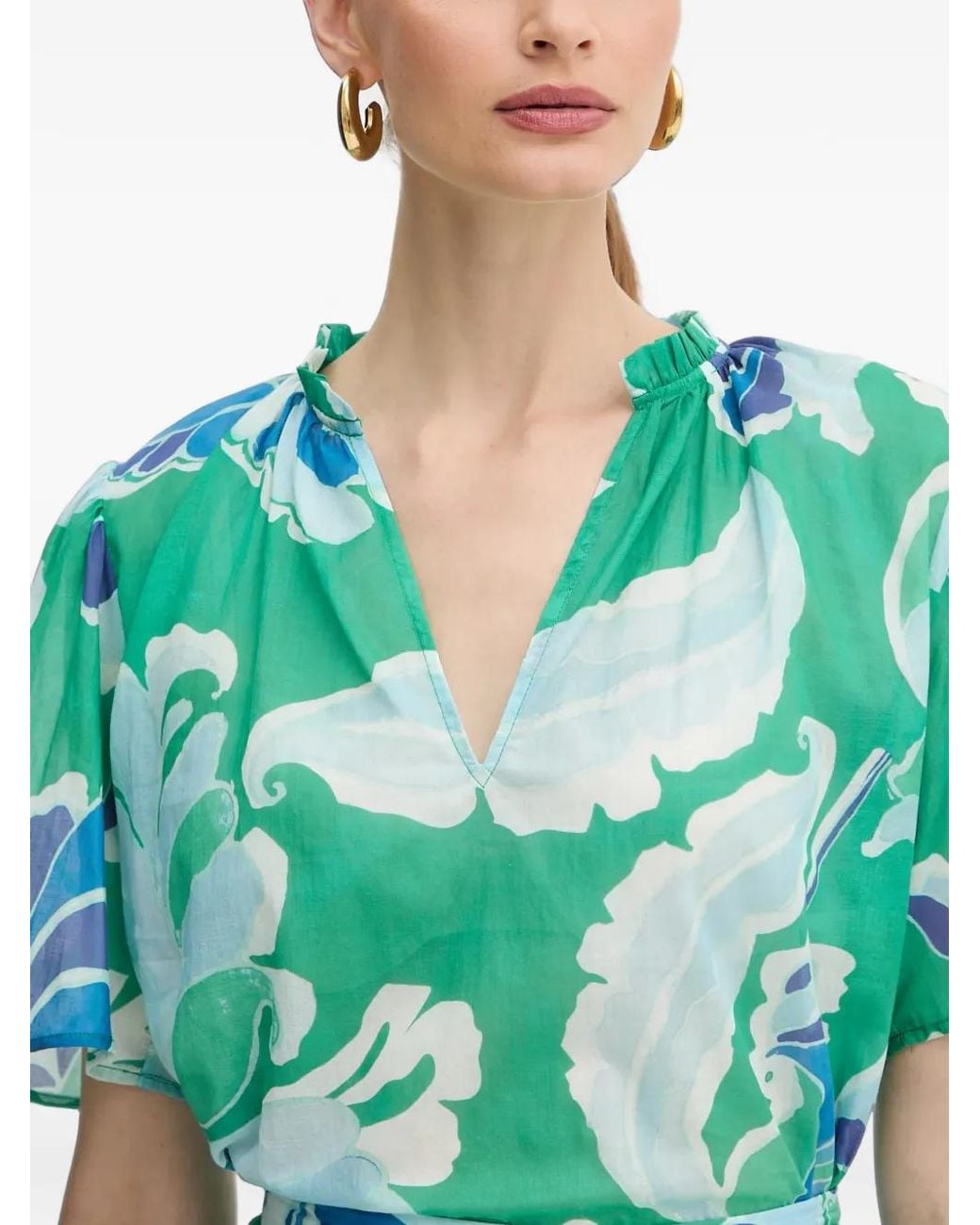 Morgan Green Ruffled Print Blouse