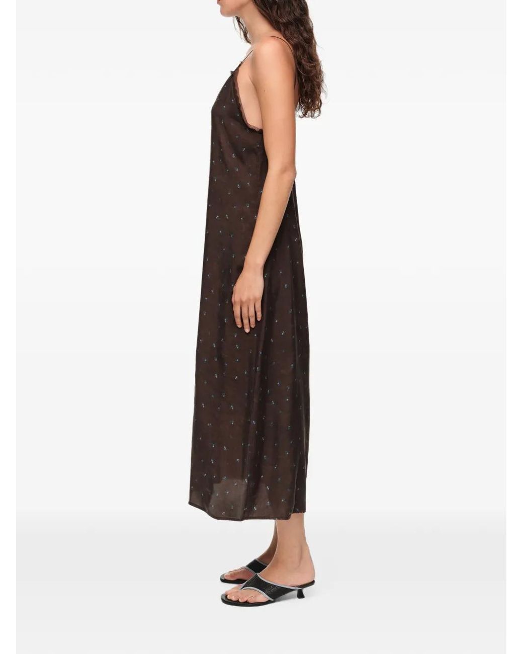 Bimba Y Lola Brown Romantic Sweet Floral Strap Dress With Button-Up Fastening