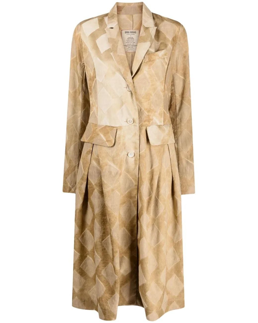 Uma Wang Natural Diamond-Pattern Single-Breasted Coat