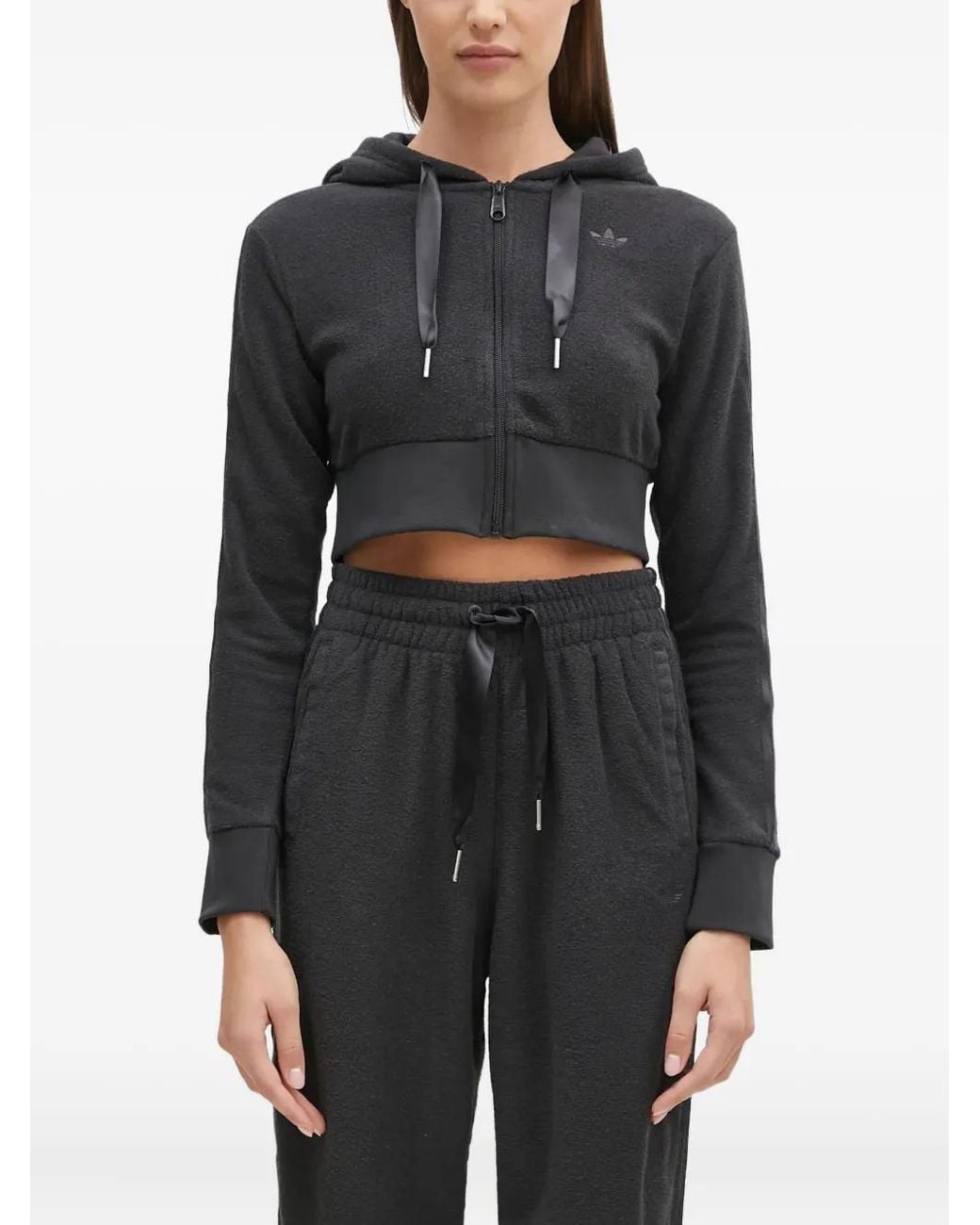 Adidas Black Fz Zip-Up Crop Hoodie