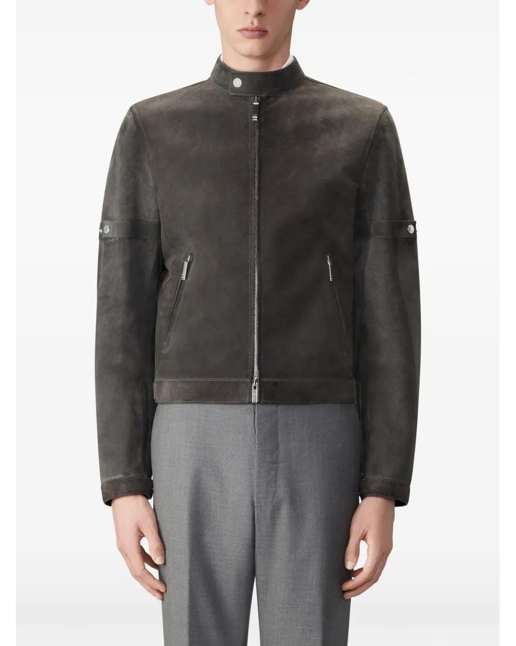 Thom Browne Black Leather Racer Jacket for men