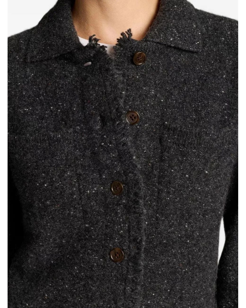 Vince Black Fringe-Trim Button-Up Cardigan