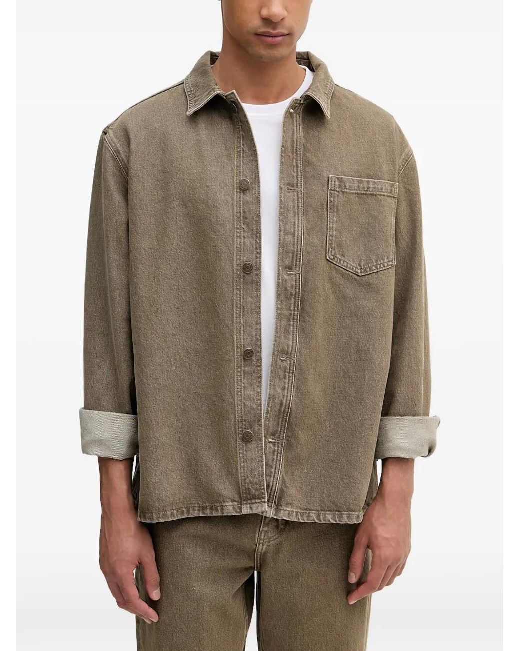 Les Deux Natural Washed-Denim Chest-Pocket Shirt for men