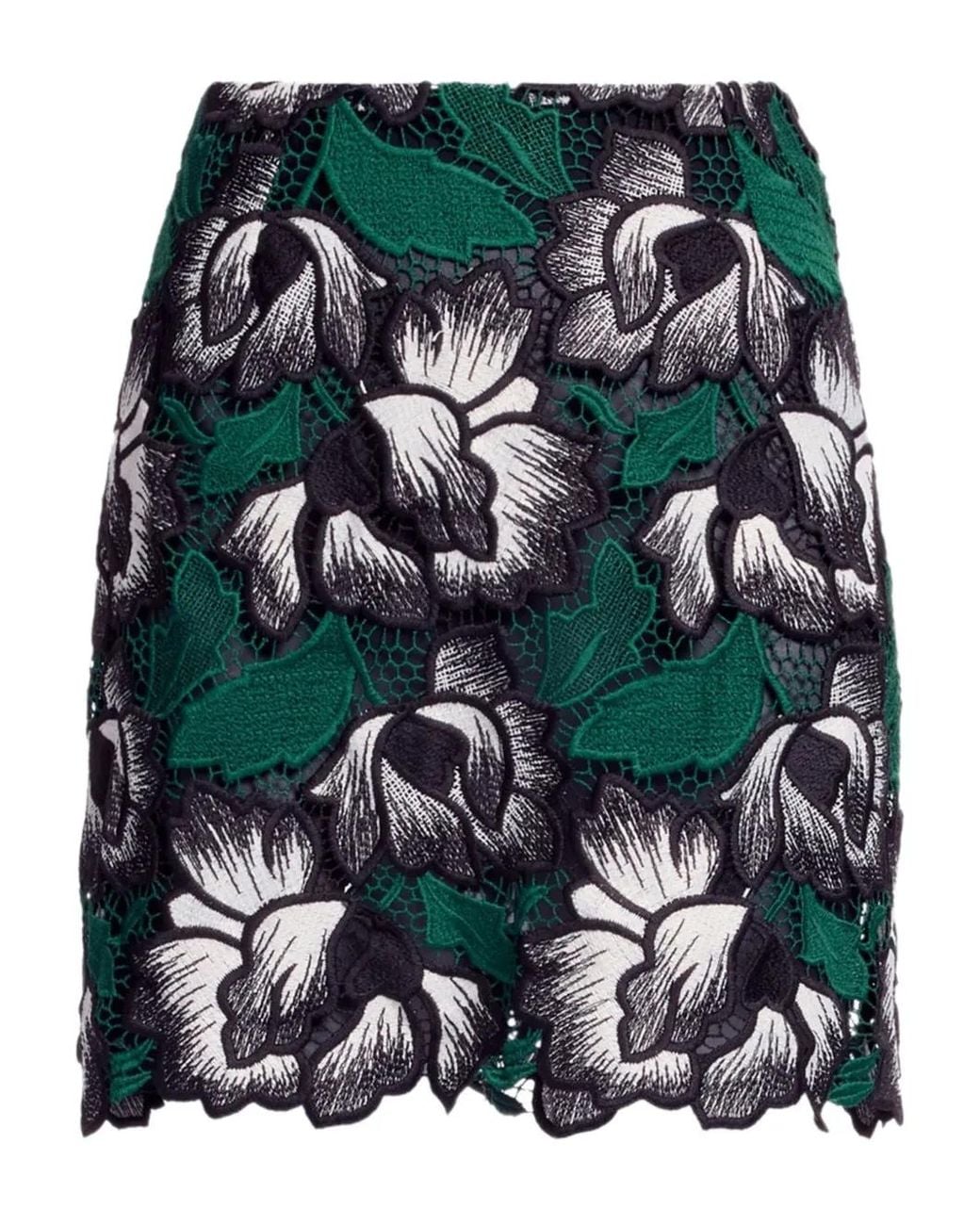 Elie Saab Green Minijupe En Macramé Fleuri