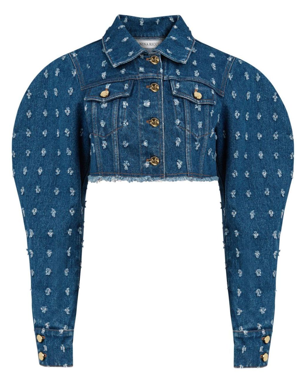 Nina Ricci Distressed Effect Cropped Denim Jacket in Blue Lyst UK