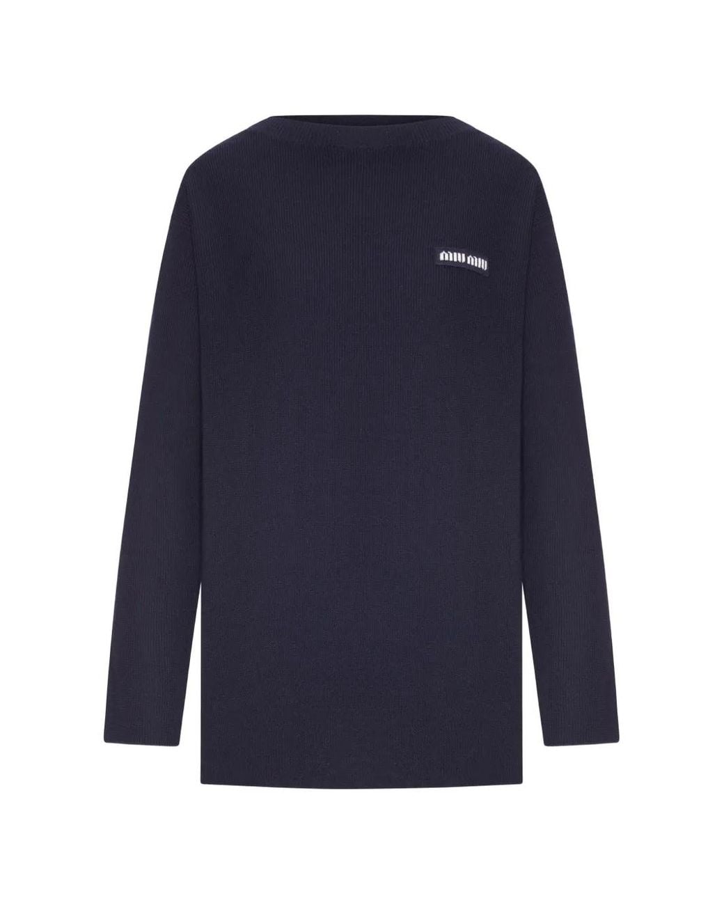Pull Nervuré À Patch Logo Miu Miu en coloris Blue