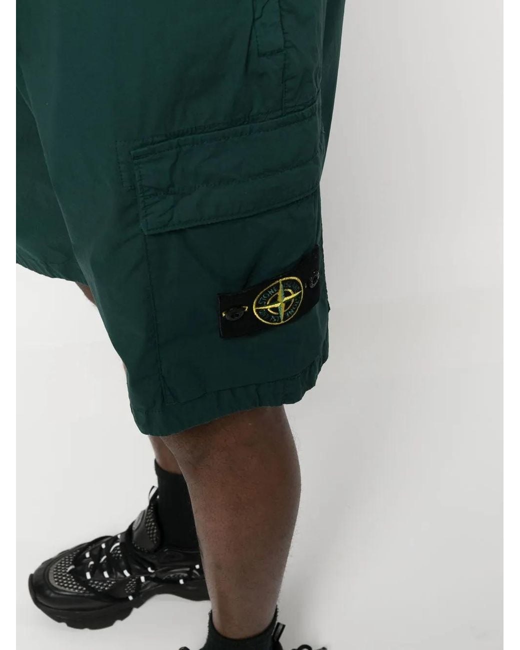 Stone Island Green Compass-Patch Cargo Shorts for men