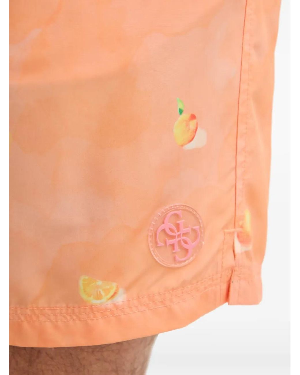 Guess Orange Printed Swim Trunks for men