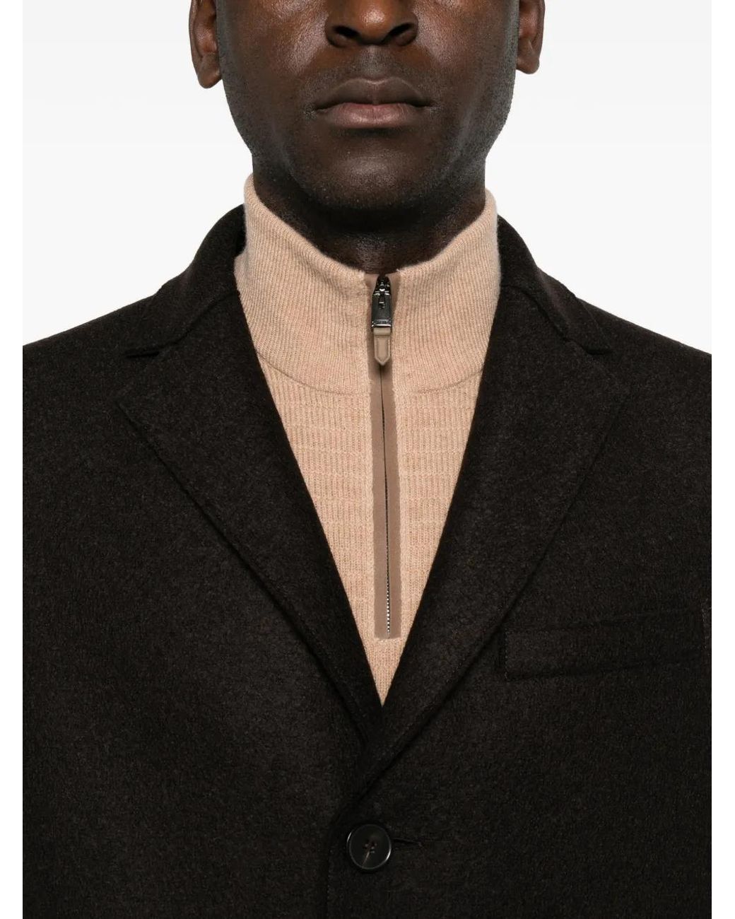 Harris Wharf London Black Notched-Lapel Single-Breasted Coat for men