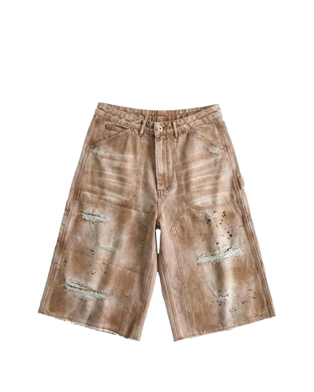 Bravest Studios White Distressed Workwear Shorts for men