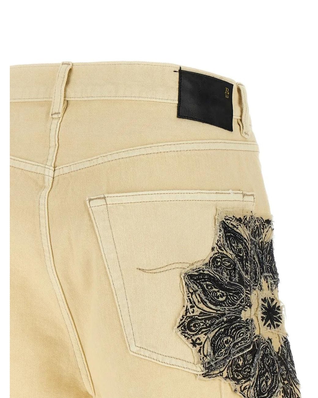 R13 Natural Bandana-Appliqué Frayed Shorts
