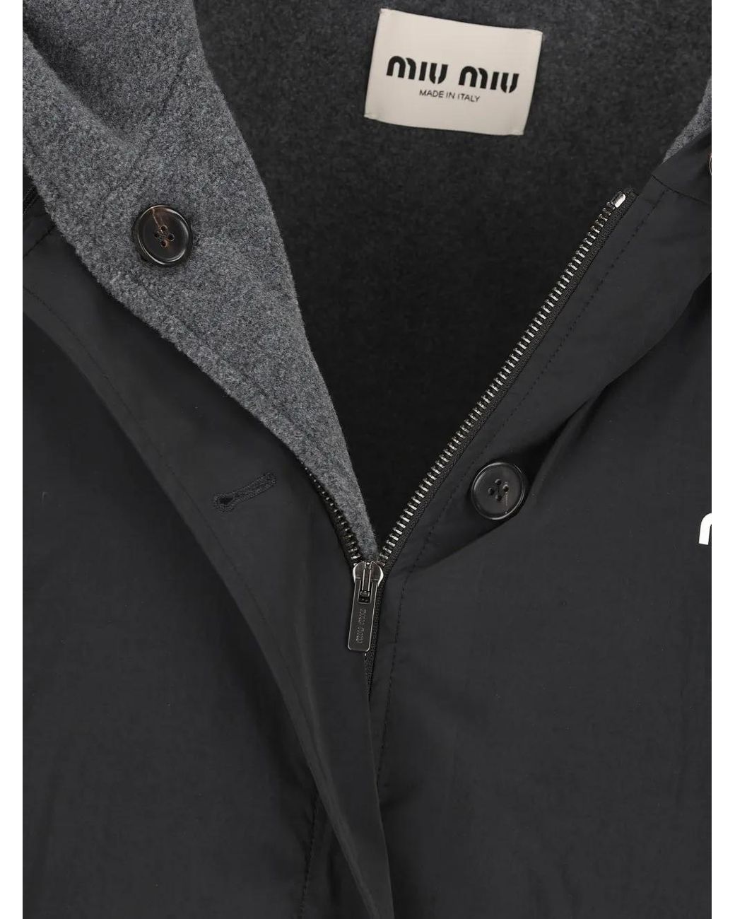 Miu Miu Black Single-Breasted Pongé And Fleece Caban Jacket