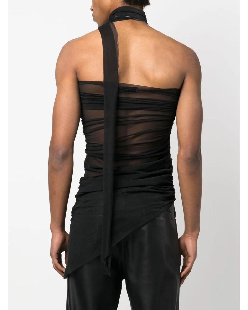 Ludovic de Saint Sernin Black Sheer Asymmetric Halterneck Top