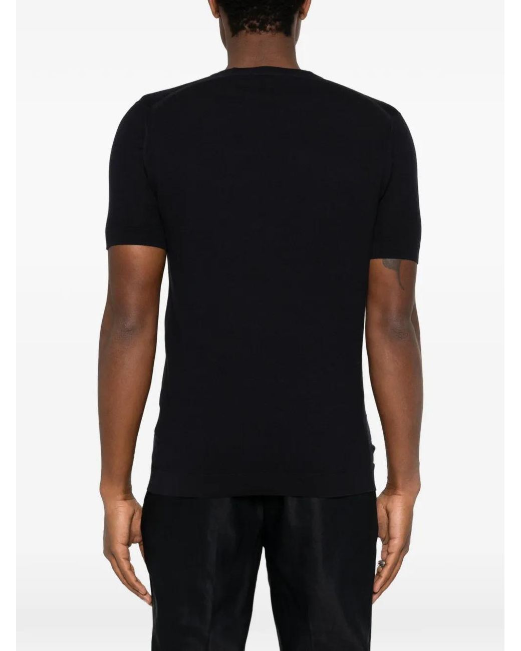 John Smedley Black Pique-Knit Ribbed-Trim T-Shirt for men