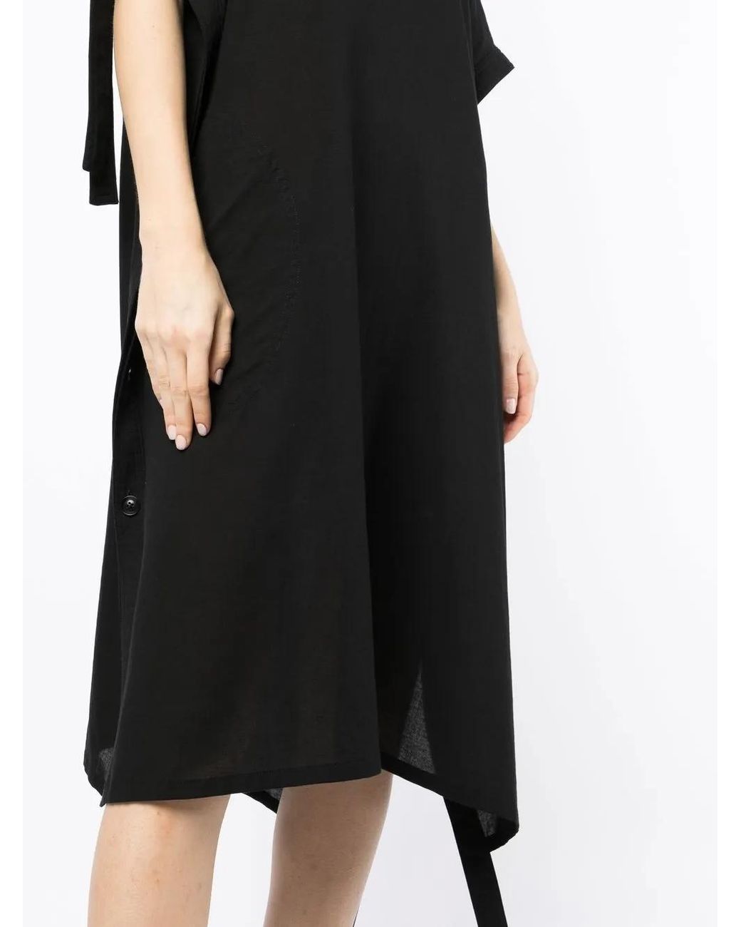 Y's Yohji Yamamoto Black Buttoned Side-Tie Midi Dress
