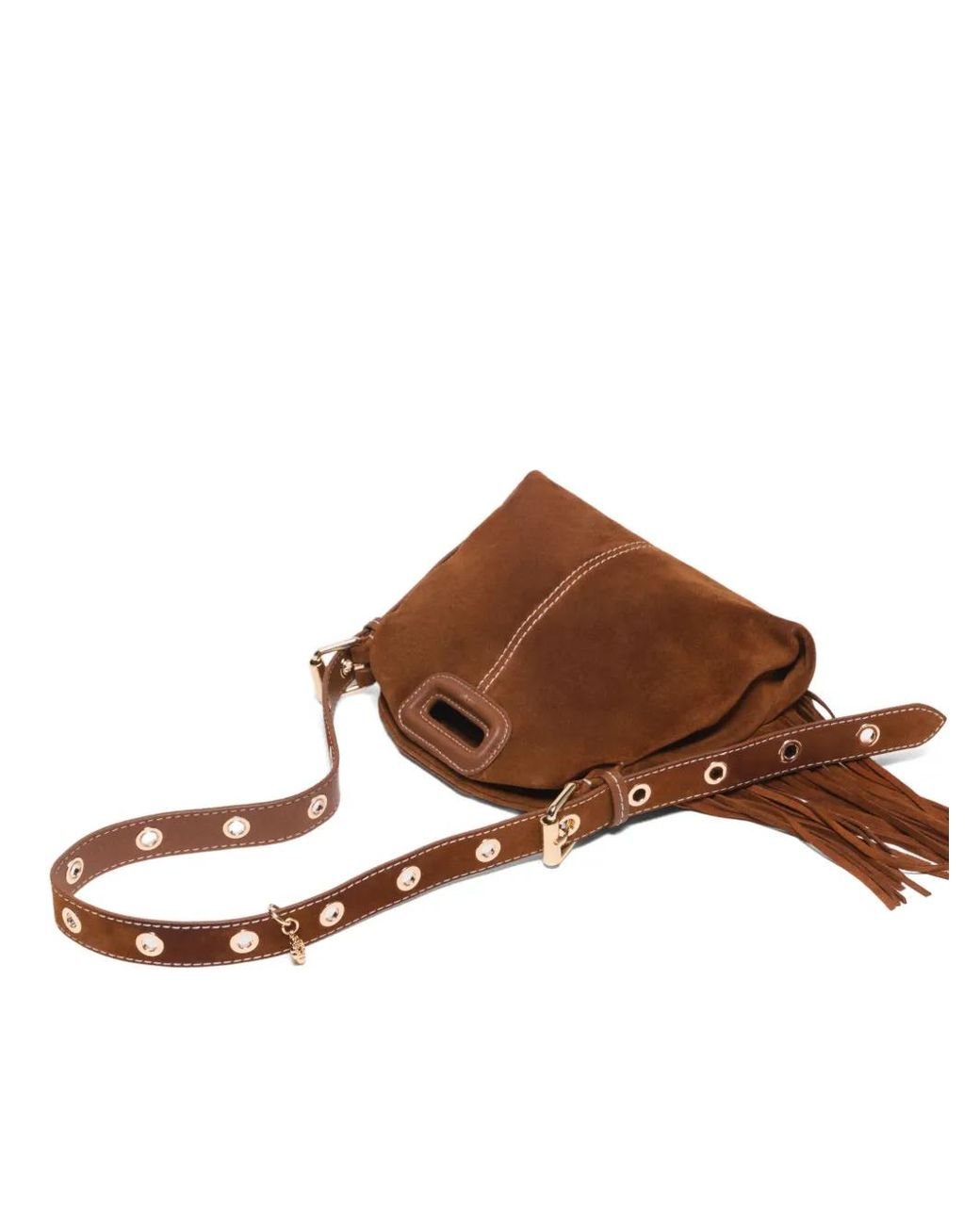Maje Brown Fringed Suede Shoulder Bag