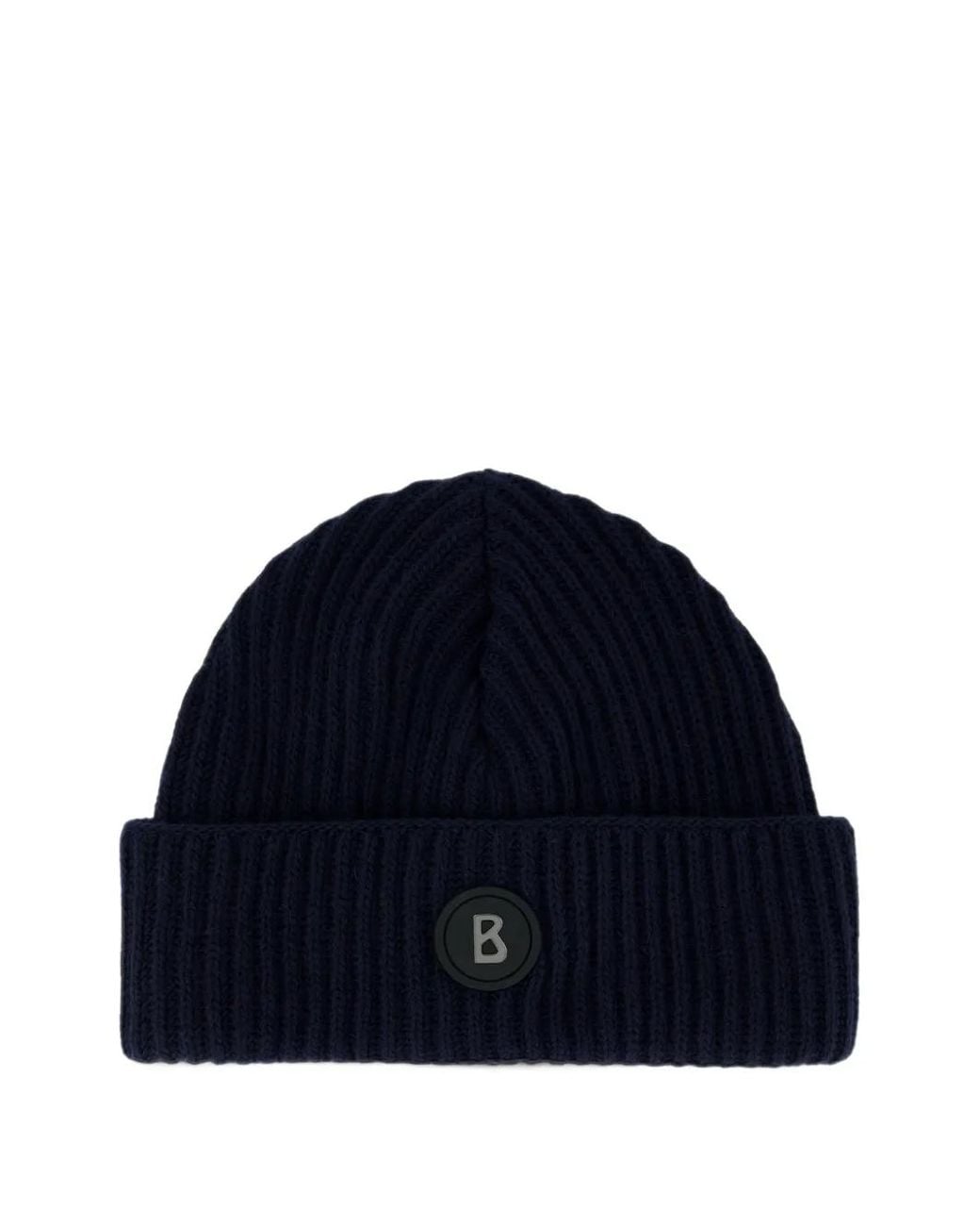 Bogner Blue Gustav's Logo-Patch Ribbed-Knit Beanie Hat for men