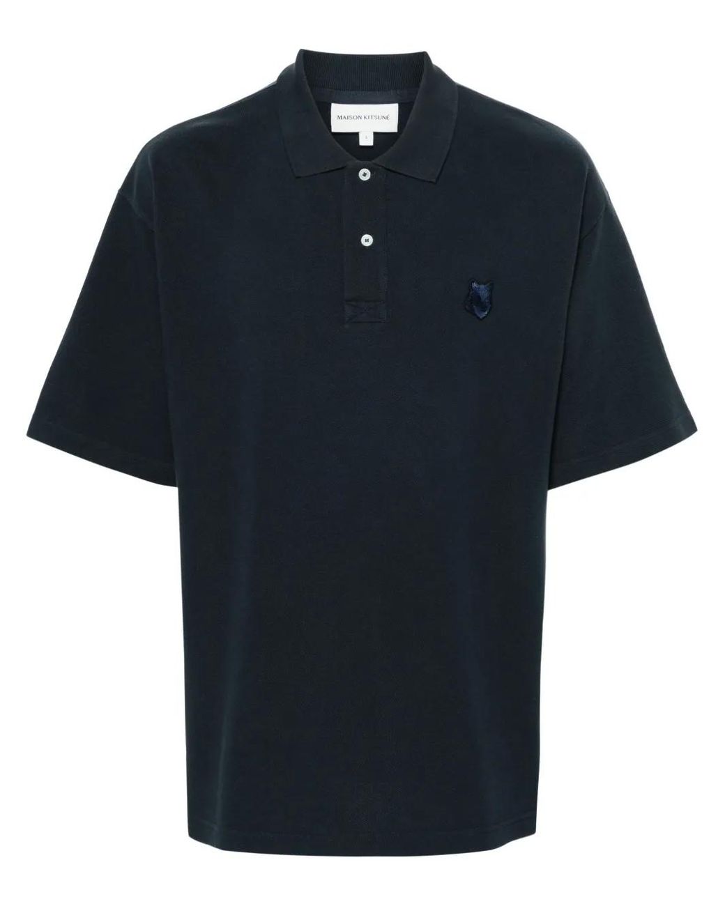 Maison Kitsuné Blue Polo Shirt With Fox Patch for men