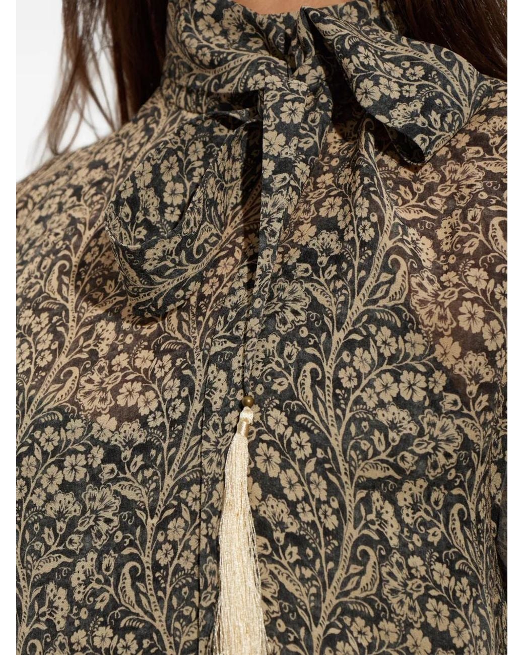 Zimmermann Black Floral-Print Tie-Neck Top