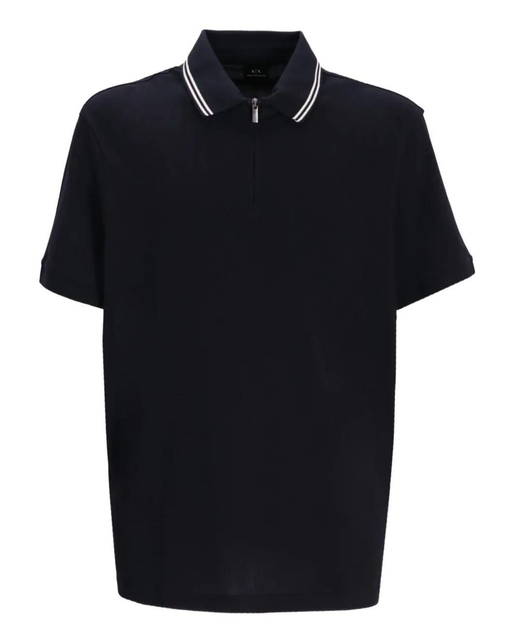 ARMANI EXCHANGE Black Zip-Neck Cotton Polo Shirt for men