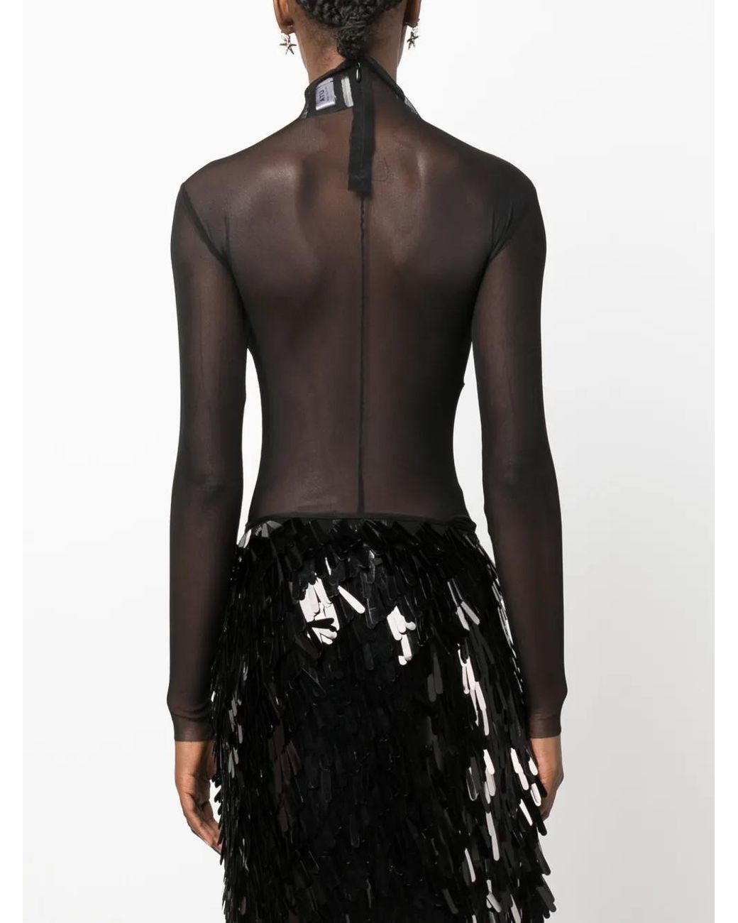 Atu Body Couture Black Panelled Mesh Bodysuit