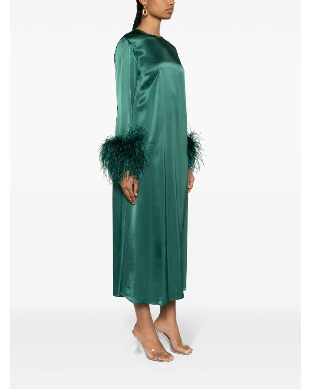 Sleeper Suzi Feather-Trim Maxi Dress in Green | Lyst