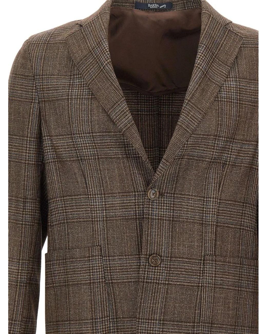 Barba Napoli Brown Prince Of Wales Single-Breasted Blazer for men