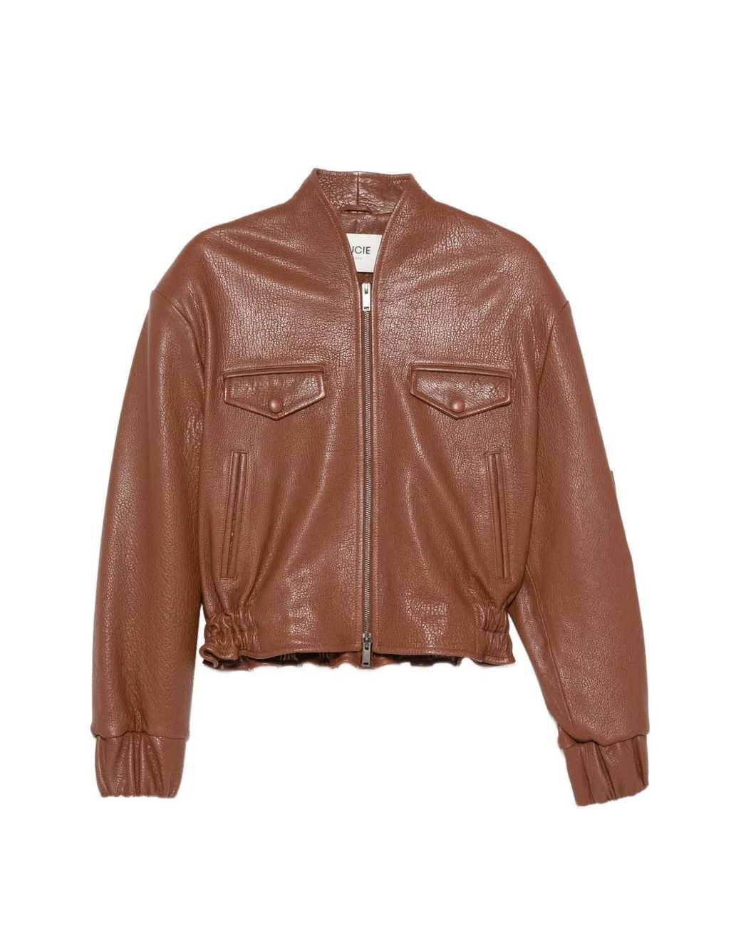 DUCIE Brown Frankie Pebbled Leather Jacket